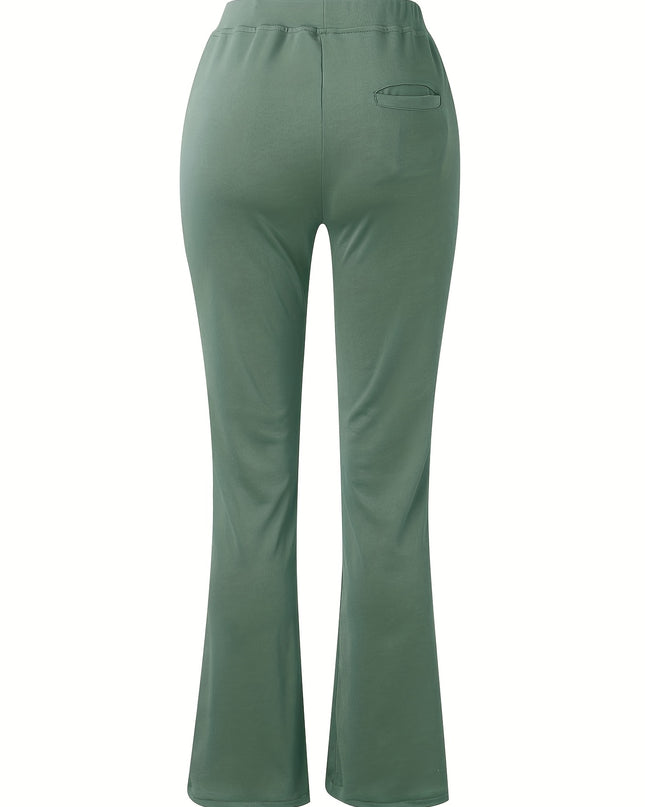 Women'S Elegant Solid Color Knit Flare Jeans - Stylish Long-Length, Polyester, No Belt, Spring/Fall Fashion, Adult, Pockets, Casual Wear|Flare Jeans|Polyester Fabric - SeviSa