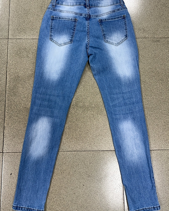 Women'S Slim-Fit Stretch Denim Jeans - Light Blue, Low-Rise, Button Closure, Casual Style, All-Season Comfort Fit, Perfect for Casual Attire, Comfortable Clothing | Casual Style Jeans | Medium Elasticity - SeviSa