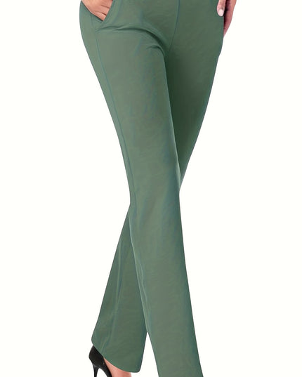 Women'S Elegant Solid Color Knit Flare Jeans - Stylish Long-Length, Polyester, No Belt, Spring/Fall Fashion, Adult, Pockets, Casual Wear|Flare Jeans|Polyester Fabric - SeviSa