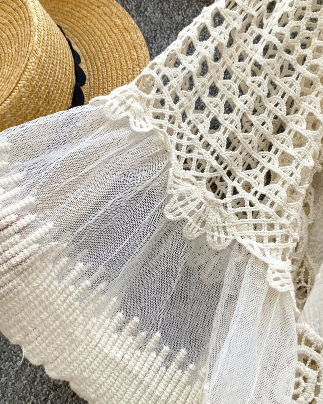 Women's Bohemian Vintage Lace- Dress - Long Sleeve A-Line Midi Dress with Crochet Cut-Out Details, Semi-Sheer Round Neck Boho Dress for Casual & Formal Occasions, Cute Dresses, Special Occasion Wear, Intricate Crochet Design - SeviSa