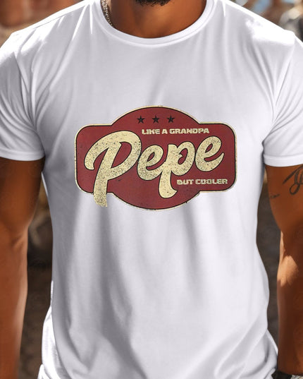 Pepe Is Like Grandpa But Cooler Men's Short-Sleeve T-Shirt - White Casual Graphic Print Round Neck Tee, Breathable Regular Fit Summer Top for Outdoor Activities, Medium Stretch Fabric - SeviSa