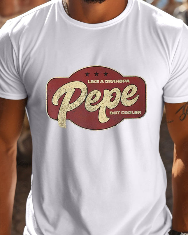 Pepe Is Like Grandpa But Cooler Men's Short-Sleeve T-Shirt - White Casual Graphic Print Round Neck Tee, Breathable Regular Fit Summer Top for Outdoor Activities, Medium Stretch Fabric - SeviSa