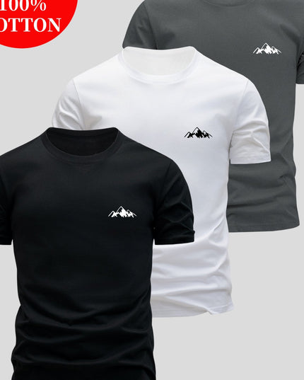 3pcs Men's 100% Cotton Slim Fit T-Shirts - Soft Breathable Short Sleeve Crew Neck Tees with Minimalist Letter Print, Black/White/Navy Blue for Summer Casual Wear, Everyday Comfort, Skinfriendly Fabric - SeviSa
