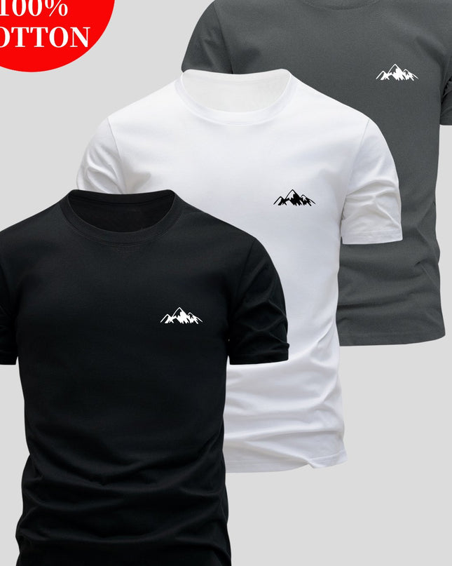 3pcs Men's 100% Cotton Slim Fit T-Shirts - Soft Breathable Short Sleeve Crew Neck Tees with Minimalist Letter Print, Black/White/Navy Blue for Summer Casual Wear, Everyday Comfort, Skinfriendly Fabric - SeviSa