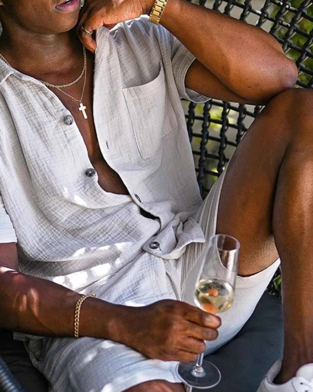 Men's Full Size Button Up Short Sleeve Shirt and Shorts Plus Size