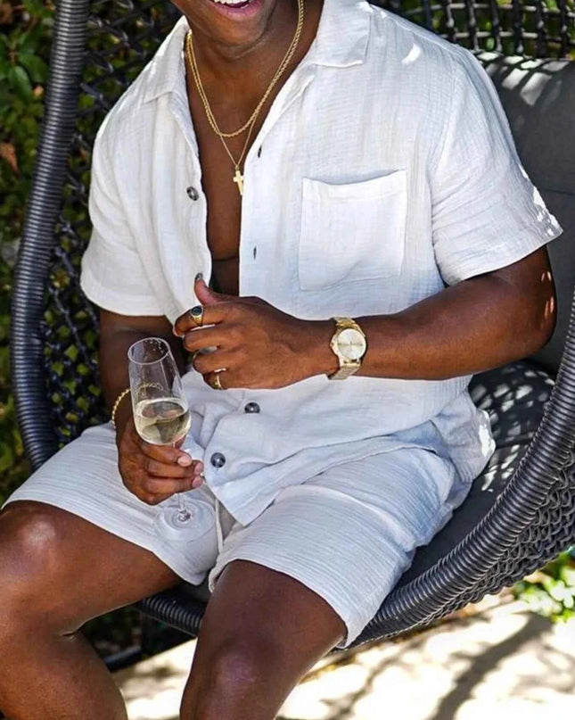 Men's Full Size Button Up Short Sleeve Shirt and Shorts Plus Size