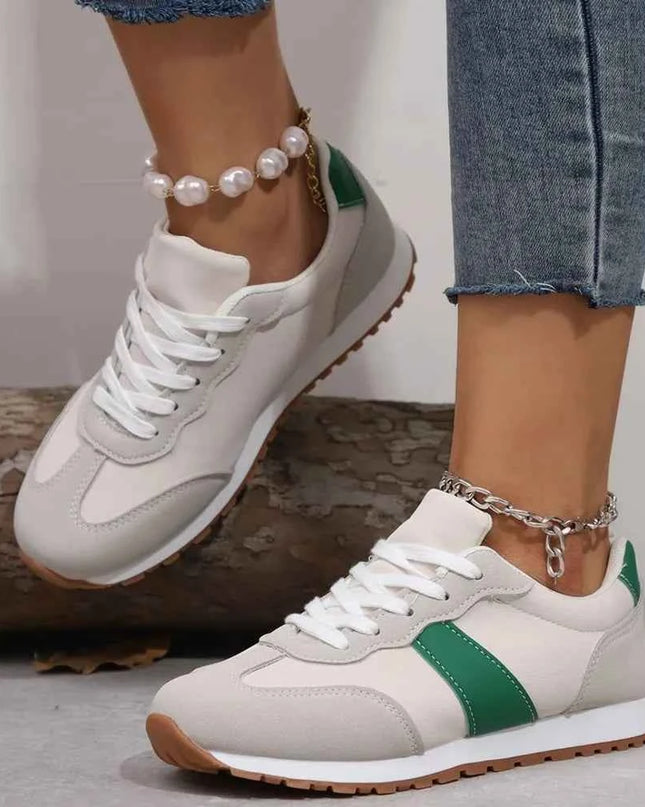 PU Leather Contrast Round Toe Flats Sneakers