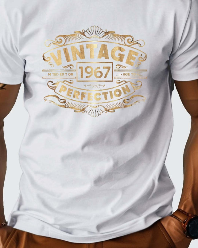 Men's 100% Cotton VINTAGE 1967 Graphic Print T-shirt, Casual Short Sleeve Crew Neck Tee, Men's Clothing For Summer Outdoor - SeviSa