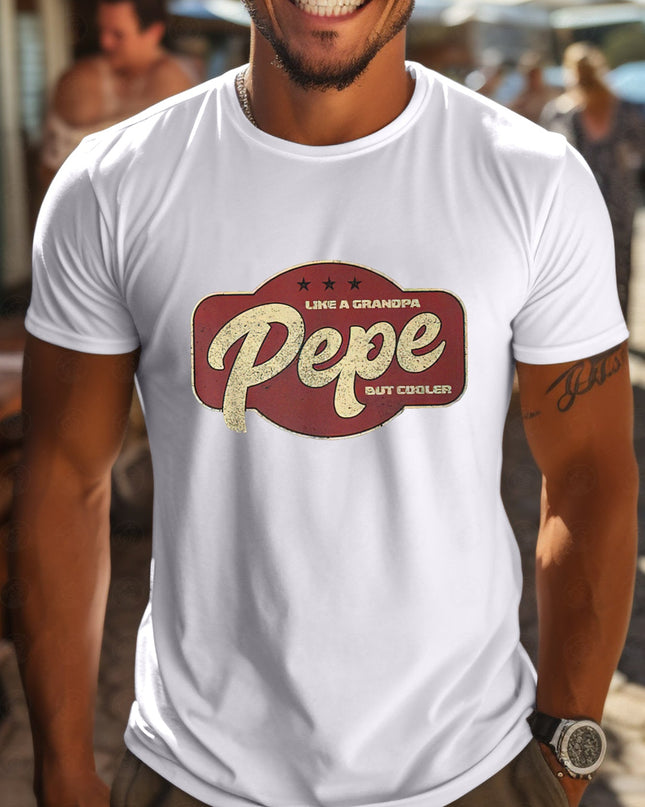 Pepe Is Like Grandpa But Cooler Men's Short-Sleeve T-Shirt - White Casual Graphic Print Round Neck Tee, Breathable Regular Fit Summer Top for Outdoor Activities, Medium Stretch Fabric - SeviSa