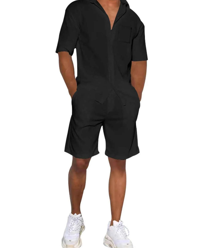 Men's Plus Size Button Up Shirt and Shorts Set