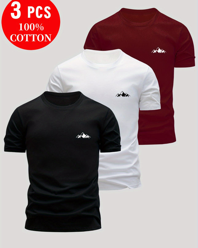 3pcs Men's 100% Cotton Slim Fit T-Shirts - Soft Breathable Short Sleeve Crew Neck Tees with Minimalist Letter Print, Black/White/Navy Blue for Summer Casual Wear, Everyday Comfort, Skinfriendly Fabric - SeviSa