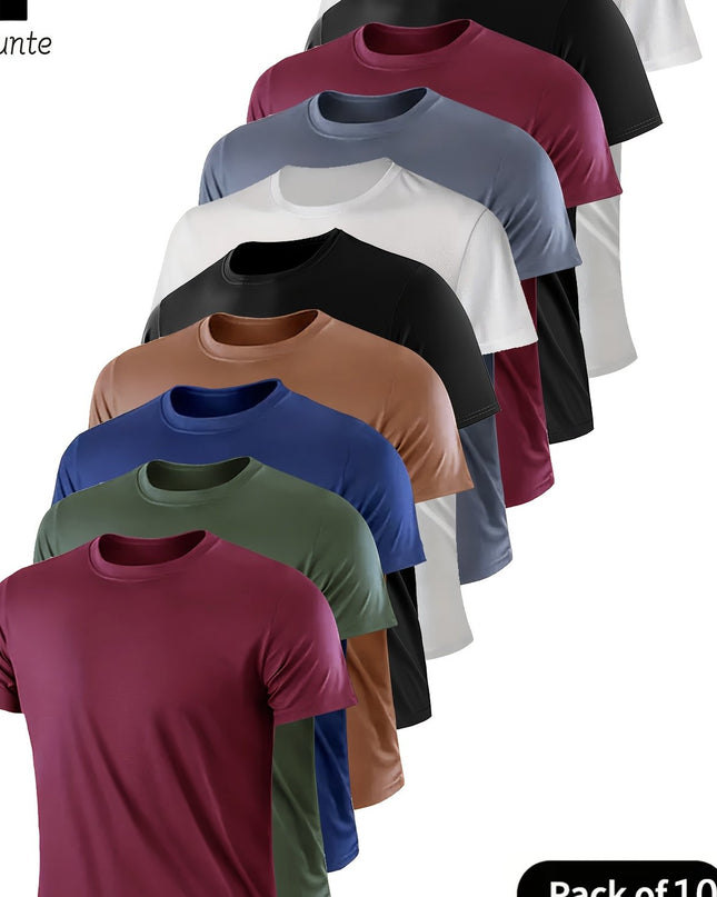 10pcs Men's Quick-Dry Athletic T-Shirts - Breathable, Moisture-Wicking Short Sleeve Shirts for Gym, Running & Training, Lightweight & Comfortable, Assorted Colors (Burgundy, Army Green, Navy, Khaki, Black, White, Gray, Maroon - SeviSa