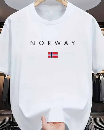 Men'S Casual T-Shirt Made from 100% Cotton Featuring a Graphic Print of Norway, Perfect for Both Sporty And Casual Occasions, with a Crew Neck Design Ideal for Summer Wear, Suitable for Everyday And Weekend Outfits. - SeviSa