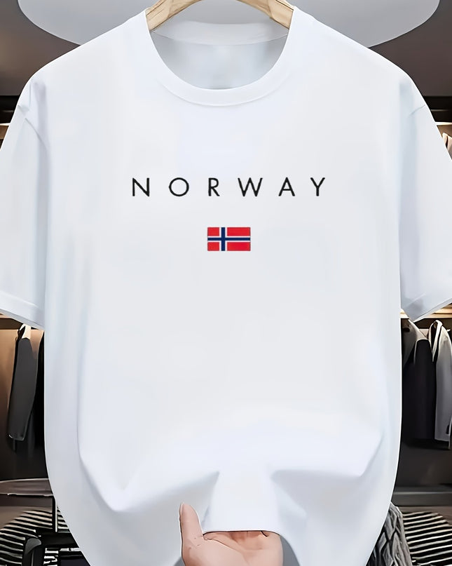 Men'S Casual T-Shirt Made from 100% Cotton Featuring a Graphic Print of Norway, Perfect for Both Sporty And Casual Occasions, with a Crew Neck Design Ideal for Summer Wear, Suitable for Everyday And Weekend Outfits. - SeviSa