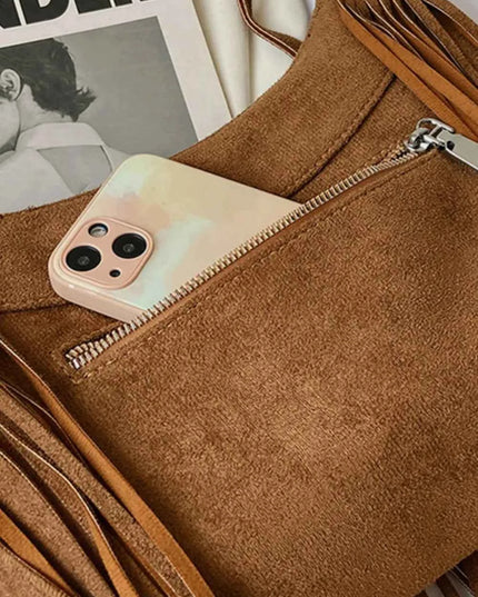 Suede Fringe Adjustable Strap Shoulder Bag