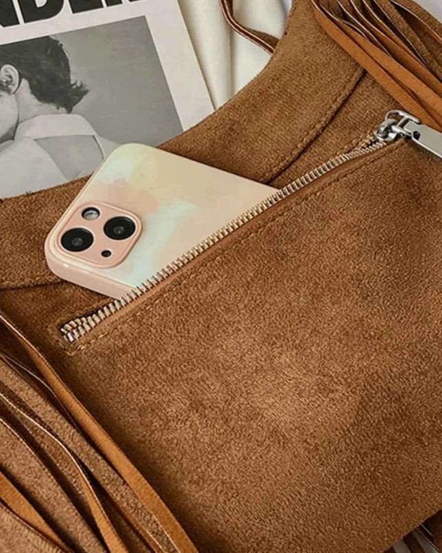 Suede Fringe Adjustable Strap Shoulder Bag