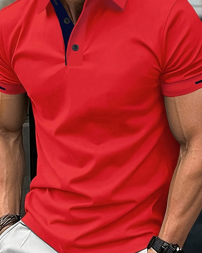 Men's Summer Casual Sport T-Shirt - Breathable Short Sleeve Button-Up with Red Trim, Dark Green Solid Color, Regular Fit for Running, Outdoor & Casual Attire, Sports T Shirt, Durable Sportswear - SeviSa