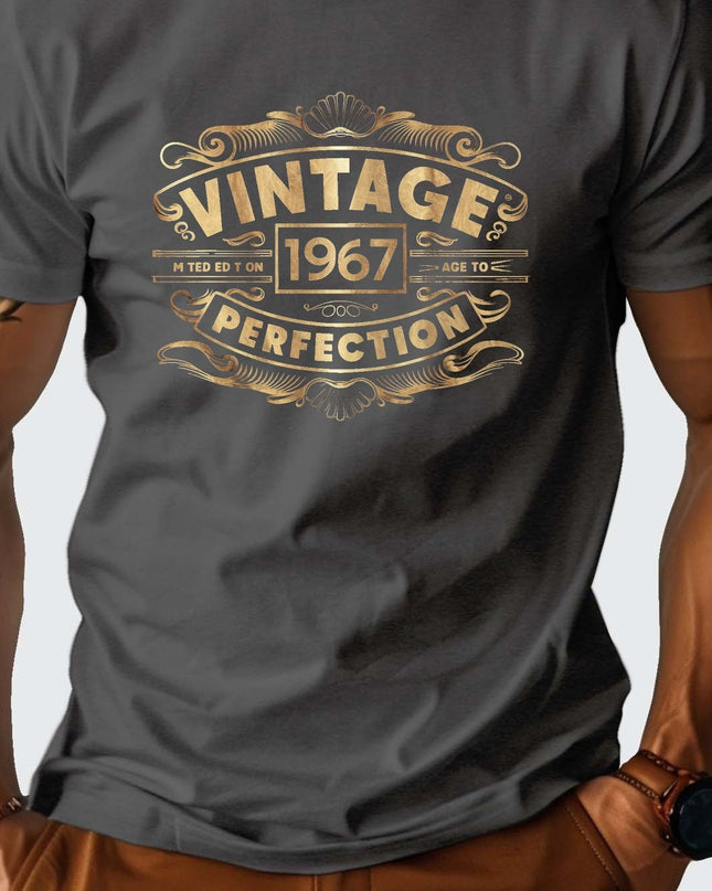 Men's 100% Cotton VINTAGE 1967 Graphic Print T-shirt, Casual Short Sleeve Crew Neck Tee, Men's Clothing For Summer Outdoor - SeviSa