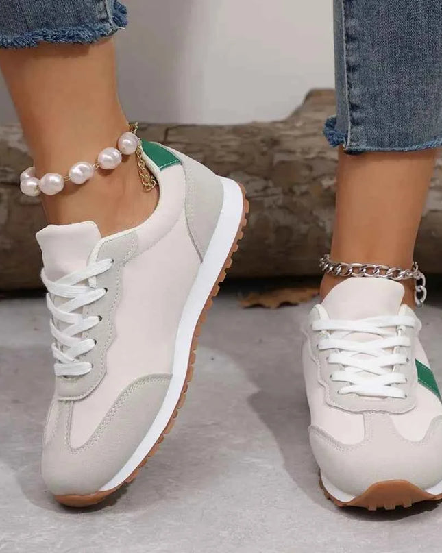 PU Leather Contrast Round Toe Flats Sneakers