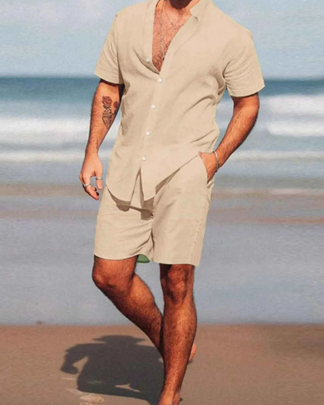 Men's Full Size Short Sleeve Shirt and Shorts Set Plus Size