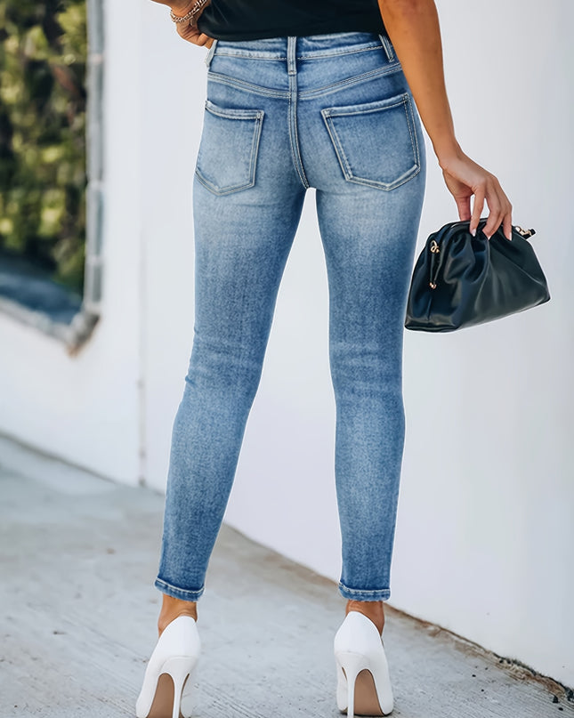 Women'S Slim-Fit Stretch Denim Jeans - Light Blue, Low-Rise, Button Closure, Casual Style, All-Season Comfort Fit, Perfect for Casual Attire, Comfortable Clothing | Casual Style Jeans | Medium Elasticity - SeviSa