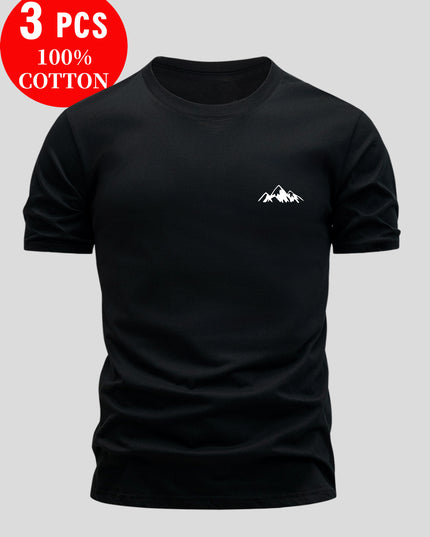 3pcs Men's 100% Cotton Slim Fit T-Shirts - Soft Breathable Short Sleeve Crew Neck Tees with Minimalist Letter Print, Black/White/Navy Blue for Summer Casual Wear, Everyday Comfort, Skinfriendly Fabric - SeviSa