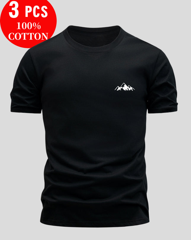 3pcs Men's 100% Cotton Slim Fit T-Shirts - Soft Breathable Short Sleeve Crew Neck Tees with Minimalist Letter Print, Black/White/Navy Blue for Summer Casual Wear, Everyday Comfort, Skinfriendly Fabric - SeviSa