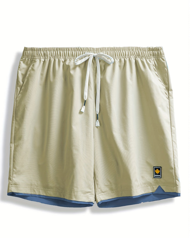 1pc Summer Plus-Size Men'S Faux Two-Piece Color-Blocked Shorts, Casual And Stylish, Suitable for Outdoor Sports And Beach Walks, Plus Size - SeviSa