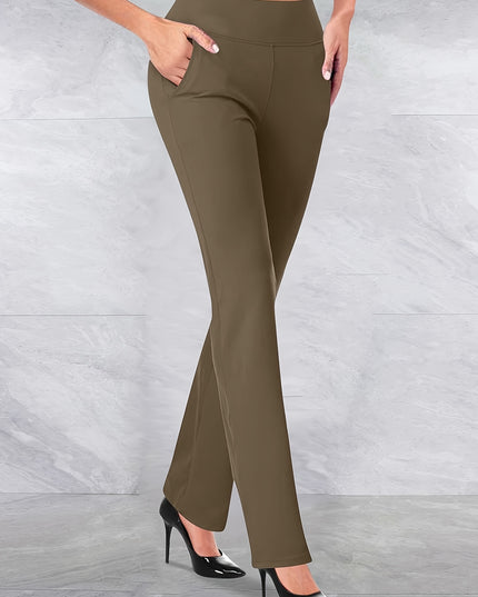 Women'S Elegant Solid Color Knit Flare Jeans - Stylish Long-Length, Polyester, No Belt, Spring/Fall Fashion, Adult, Pockets, Casual Wear|Flare Jeans|Polyester Fabric - SeviSa