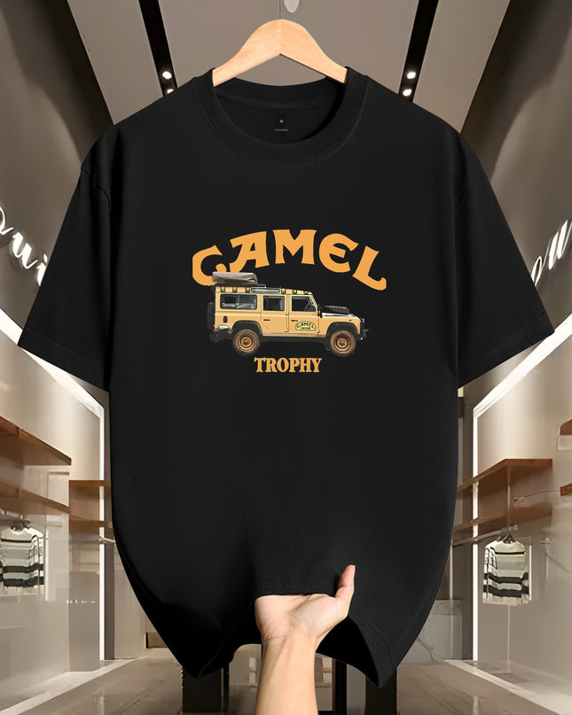 Men's 200g 100% Cotton Short Sleeve T-Shirt - White Casual Round Neck Tee with Geometric Pattern, Breathable Summer Top, Machine Washable Regular Fit, Everyday Apparel, Graphic Camel Design, Soft Fabric, Versatile Top, Minima - SeviSa