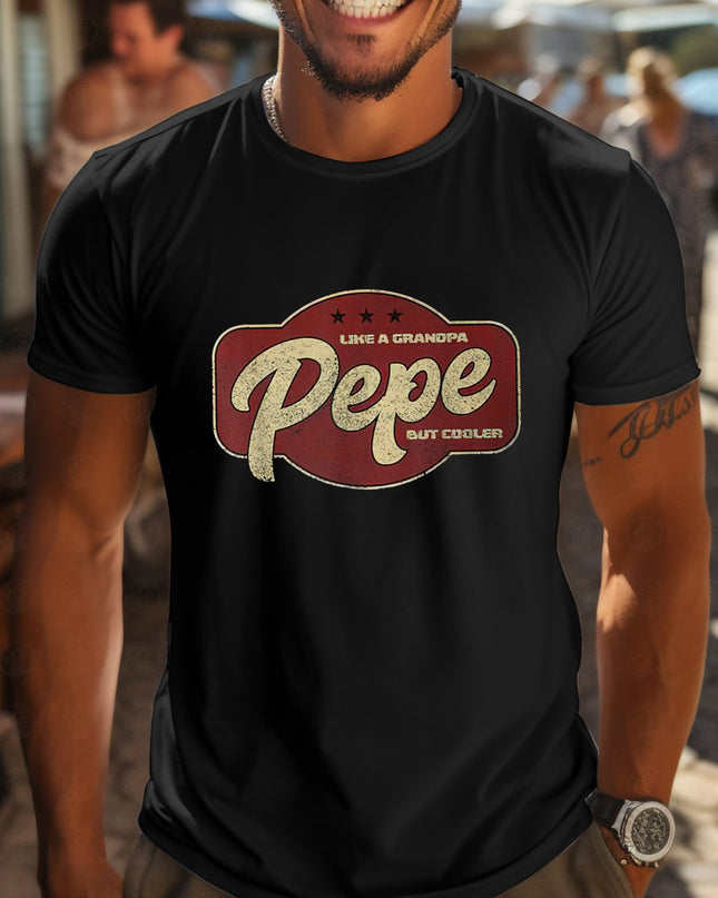 Pepe Is Like Grandpa But Cooler Men's Short-Sleeve T-Shirt - White Casual Graphic Print Round Neck Tee, Breathable Regular Fit Summer Top for Outdoor Activities, Medium Stretch Fabric - SeviSa