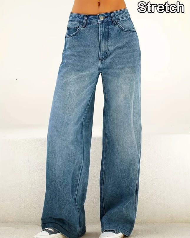 Women'S High-Waisted Stretch Straight-Leg Jeans - Light Blue Washed Denim with Pockets, Comfortable Casual Pants for Work & Travel, All-Season Versatile Style, High Waisted Jeans, Travel Clothing, Classic Straight Legs, Durab - SeviSa