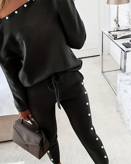 Solid Color Casual Long Sleeve Pants Two-Piece Set