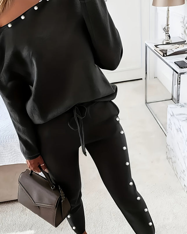 Solid Color Casual Long Sleeve Pants Two-Piece Set