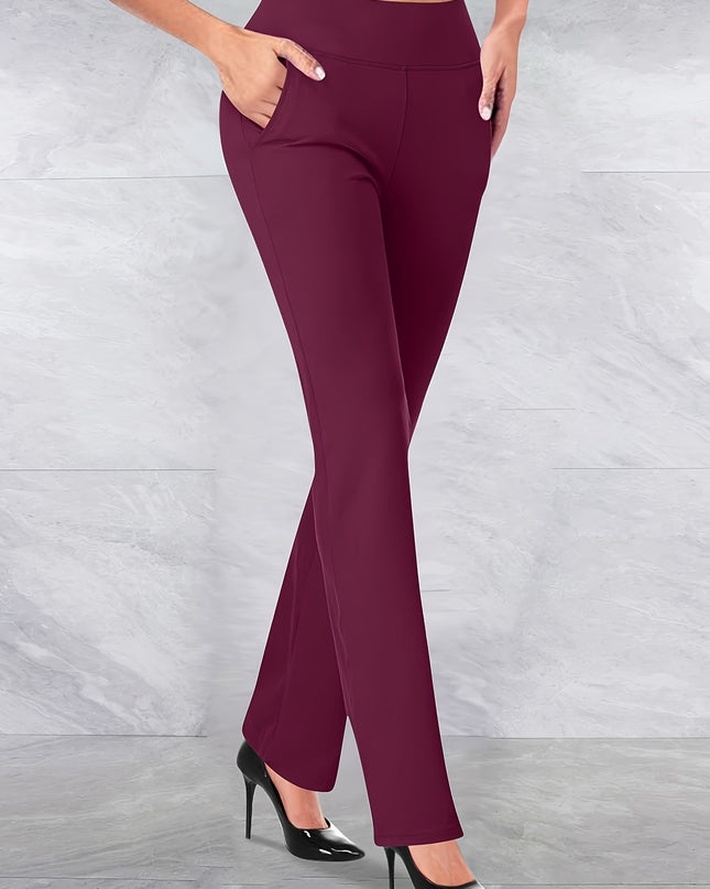 Women'S Elegant Solid Color Knit Flare Jeans - Stylish Long-Length, Polyester, No Belt, Spring/Fall Fashion, Adult, Pockets, Casual Wear|Flare Jeans|Polyester Fabric - SeviSa