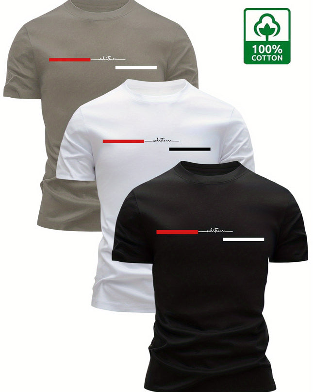 3pcs Men'S 100% Cotton T-Shirts - Casual Crew Neck, Breathable & Lightweight with Stylish "HIGH VOLTAGE" Graphic - Perfect for Summer, Summer Clothing|Sleek Tshirt|Comfortable Fit - SeviSa