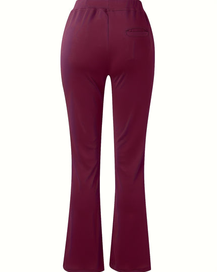 Women'S Elegant Solid Color Knit Flare Jeans - Stylish Long-Length, Polyester, No Belt, Spring/Fall Fashion, Adult, Pockets, Casual Wear|Flare Jeans|Polyester Fabric - SeviSa