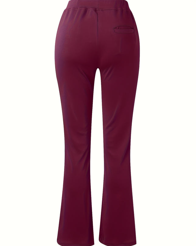 Women'S Elegant Solid Color Knit Flare Jeans - Stylish Long-Length, Polyester, No Belt, Spring/Fall Fashion, Adult, Pockets, Casual Wear|Flare Jeans|Polyester Fabric - SeviSa