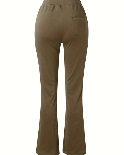Women'S Elegant Solid Color Knit Flare Jeans - Stylish Long-Length, Polyester, No Belt, Spring/Fall Fashion, Adult, Pockets, Casual Wear|Flare Jeans|Polyester Fabric - SeviSa