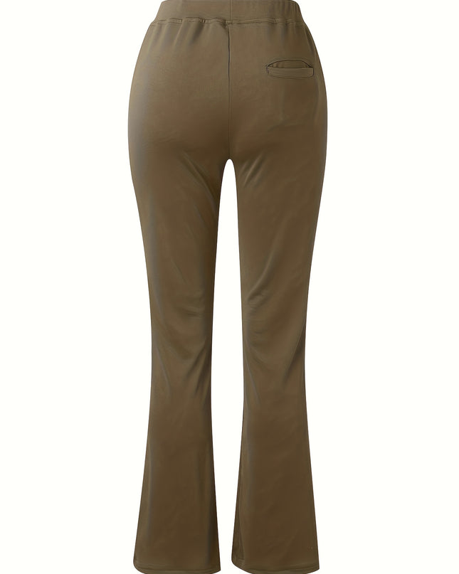 Women'S Elegant Solid Color Knit Flare Jeans - Stylish Long-Length, Polyester, No Belt, Spring/Fall Fashion, Adult, Pockets, Casual Wear|Flare Jeans|Polyester Fabric - SeviSa