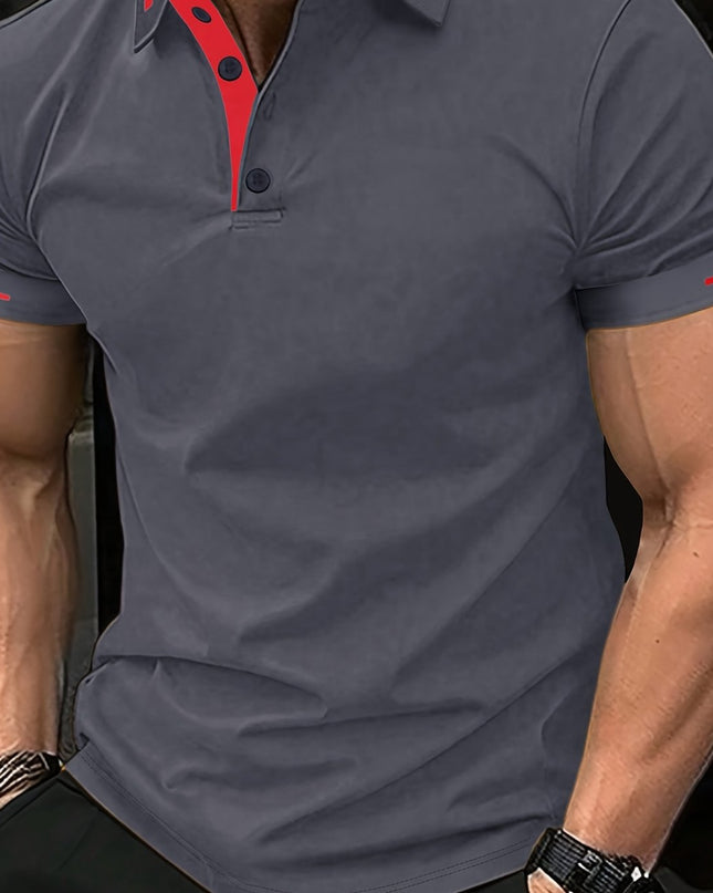Men's Summer Casual Sport T-Shirt - Breathable Short Sleeve Button-Up with Red Trim, Dark Green Solid Color, Regular Fit for Running, Outdoor & Casual Attire, Sports T Shirt, Durable Sportswear - SeviSa