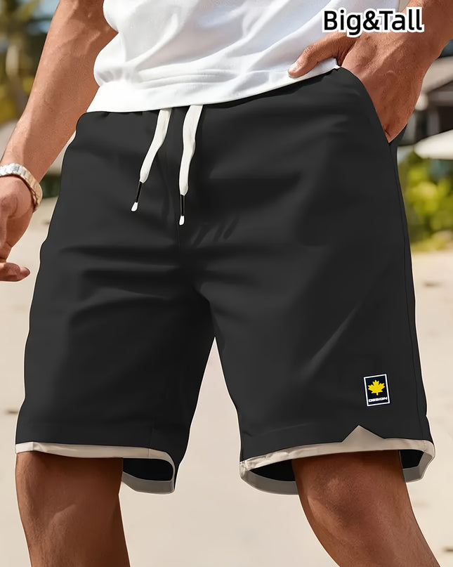 1pc Summer Plus-Size Men'S Faux Two-Piece Color-Blocked Shorts, Casual And Stylish, Suitable for Outdoor Sports And Beach Walks, Plus Size - SeviSa