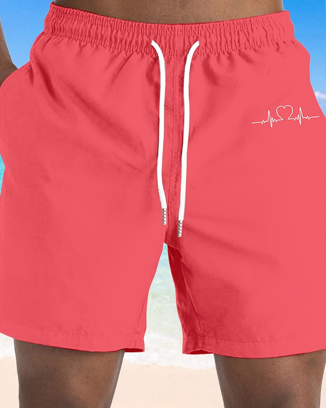 Plus Size Men'S Quick-Dry Swim Trunks with Drawstring Waist & Pockets - Vibrant Pink Hawaiian Beach Shorts, Comfortable Non-Wrinkle Fabric for Pool, Beach, Vacation, Swim Suits, Poolside Apparel, Casual Style, Smooth Texture, - SeviSa
