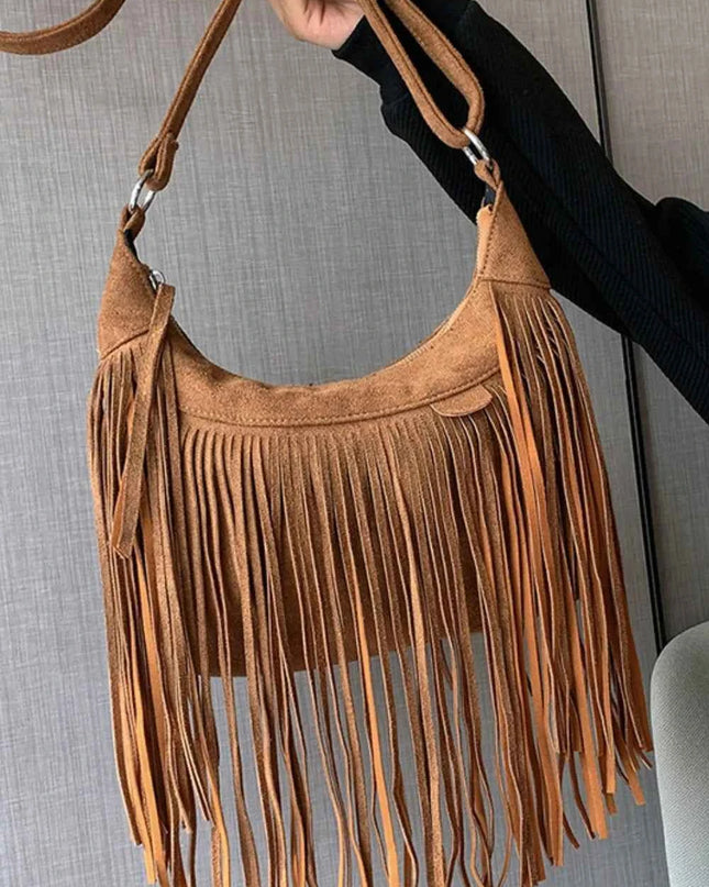Suede Fringe Adjustable Strap Shoulder Bag