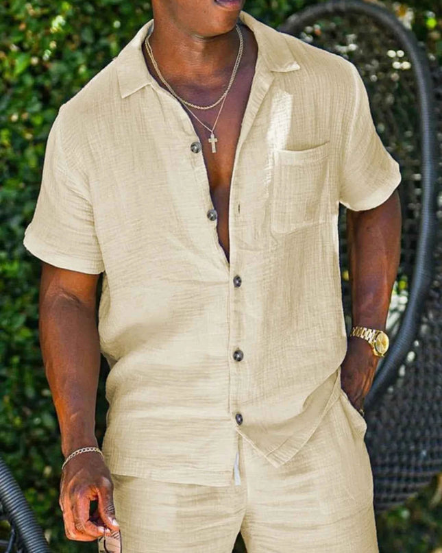 Men's Full Size Button Up Short Sleeve Shirt and Shorts Plus Size
