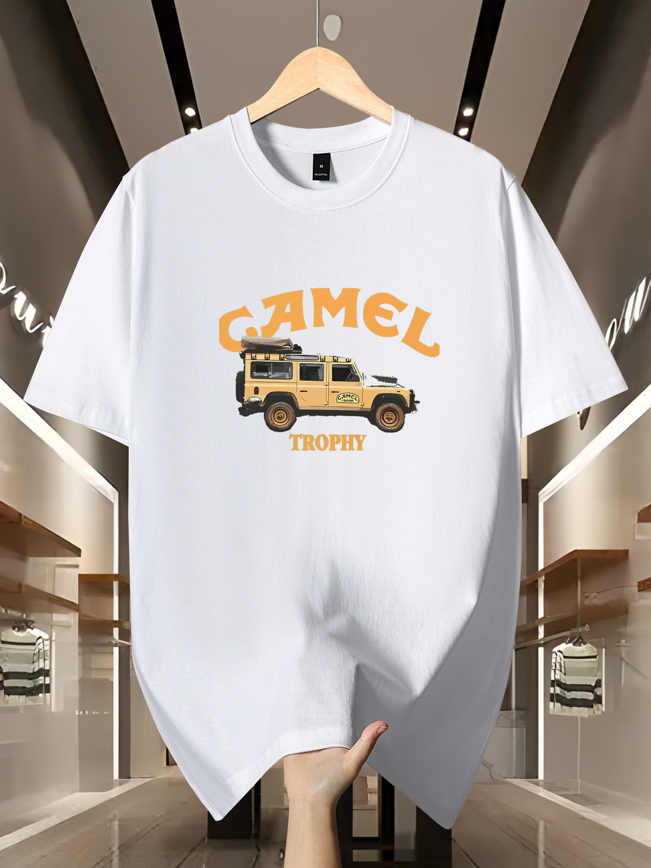 Men's 200g 100% Cotton Short Sleeve T-Shirt - White Casual Round Neck Tee with Geometric Pattern, Breathable Summer Top, Machine Washable Regular Fit, Everyday Apparel, Graphic Camel Design, Soft Fabric, Versatile Top, Minima - SeviSa