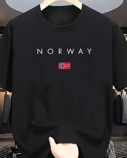 Men'S Casual T-Shirt Made from 100% Cotton Featuring a Graphic Print of Norway, Perfect for Both Sporty And Casual Occasions, with a Crew Neck Design Ideal for Summer Wear, Suitable for Everyday And Weekend Outfits. - SeviSa