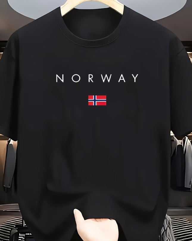 Men'S Casual T-Shirt Made from 100% Cotton Featuring a Graphic Print of Norway, Perfect for Both Sporty And Casual Occasions, with a Crew Neck Design Ideal for Summer Wear, Suitable for Everyday And Weekend Outfits. - SeviSa