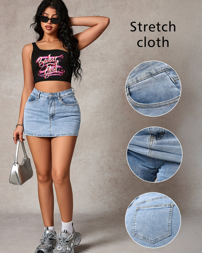 Women's Casual Washed Denim Midi Skirt - SeviSa