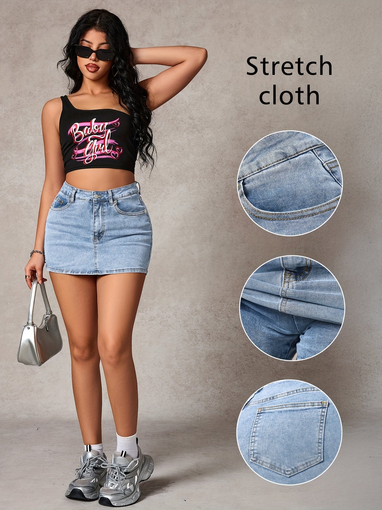 Women's Casual Washed Denim Midi Skirt - SeviSa